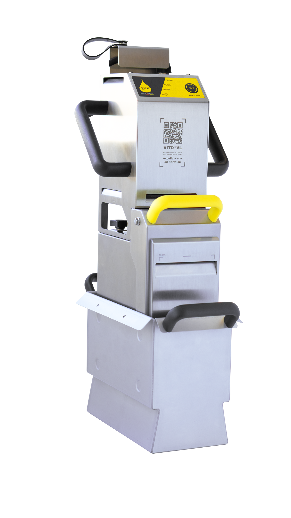 VITO VL oil filtration system with control unit, filter box and drip tray